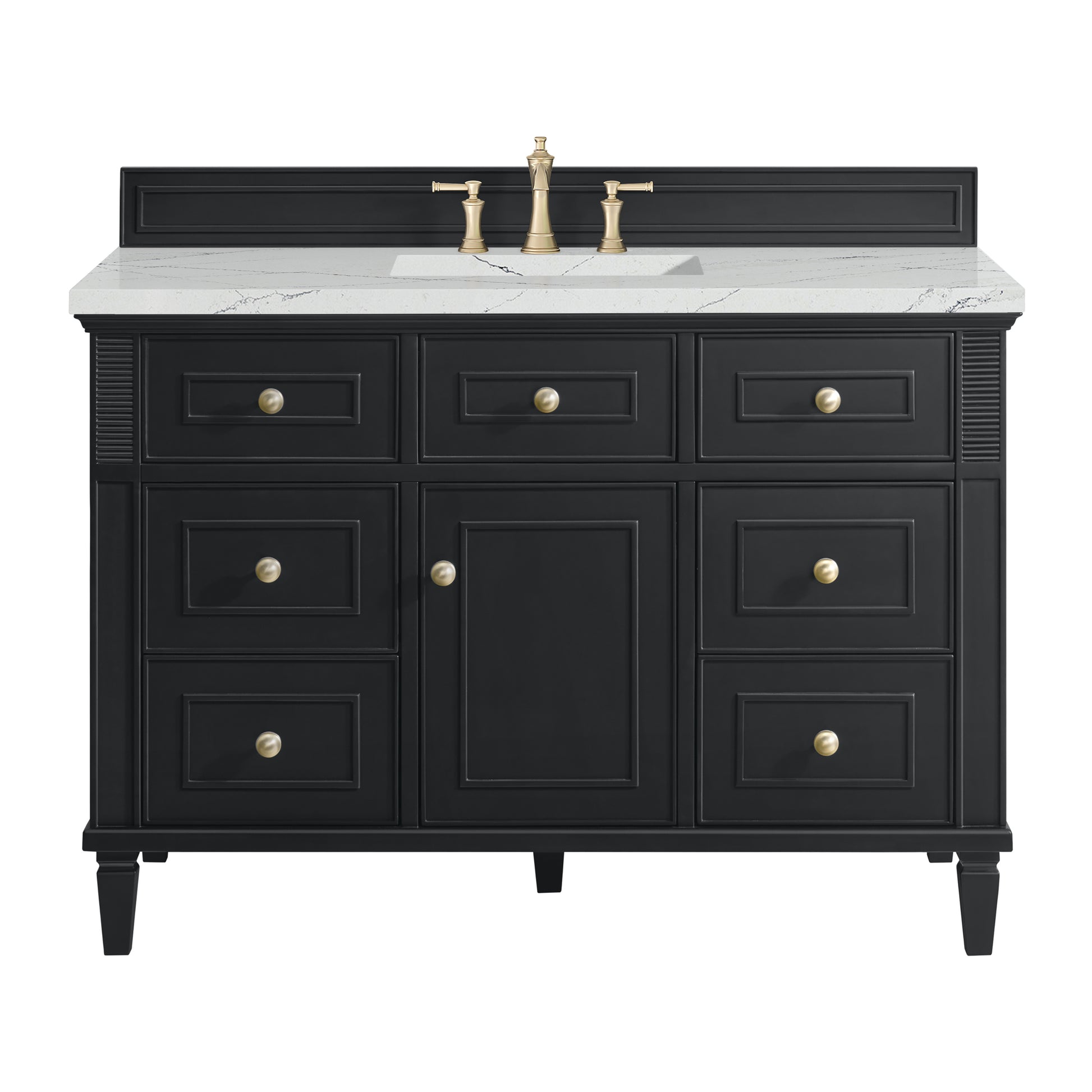 James Martin Vanities Lorelai 48" Black Onyx Single Vanity With 3 cm Ethereal Noctis Silestone Top and FreePower Wireless Charger