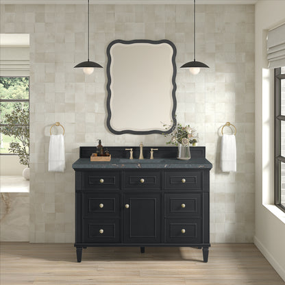 James Martin Vanities Lorelai 48" Black Onyx Single Vanity With 3 cm Parisien Bleu Silestone Top and FreePower Wireless Charger
