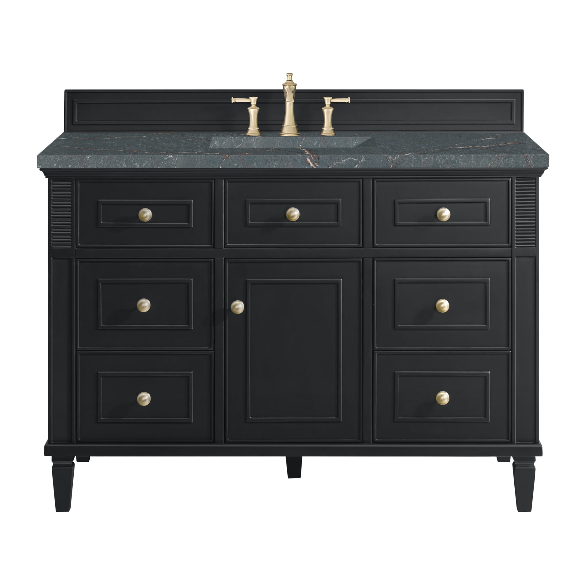 James Martin Vanities Lorelai 48" Black Onyx Single Vanity With 3 cm Parisien Bleu Silestone Top and FreePower Wireless Charger
