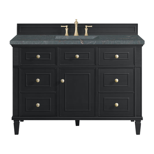 James Martin Vanities Lorelai 48" Black Onyx Single Vanity With 3 cm Parisien Bleu Silestone Top and FreePower Wireless Charger