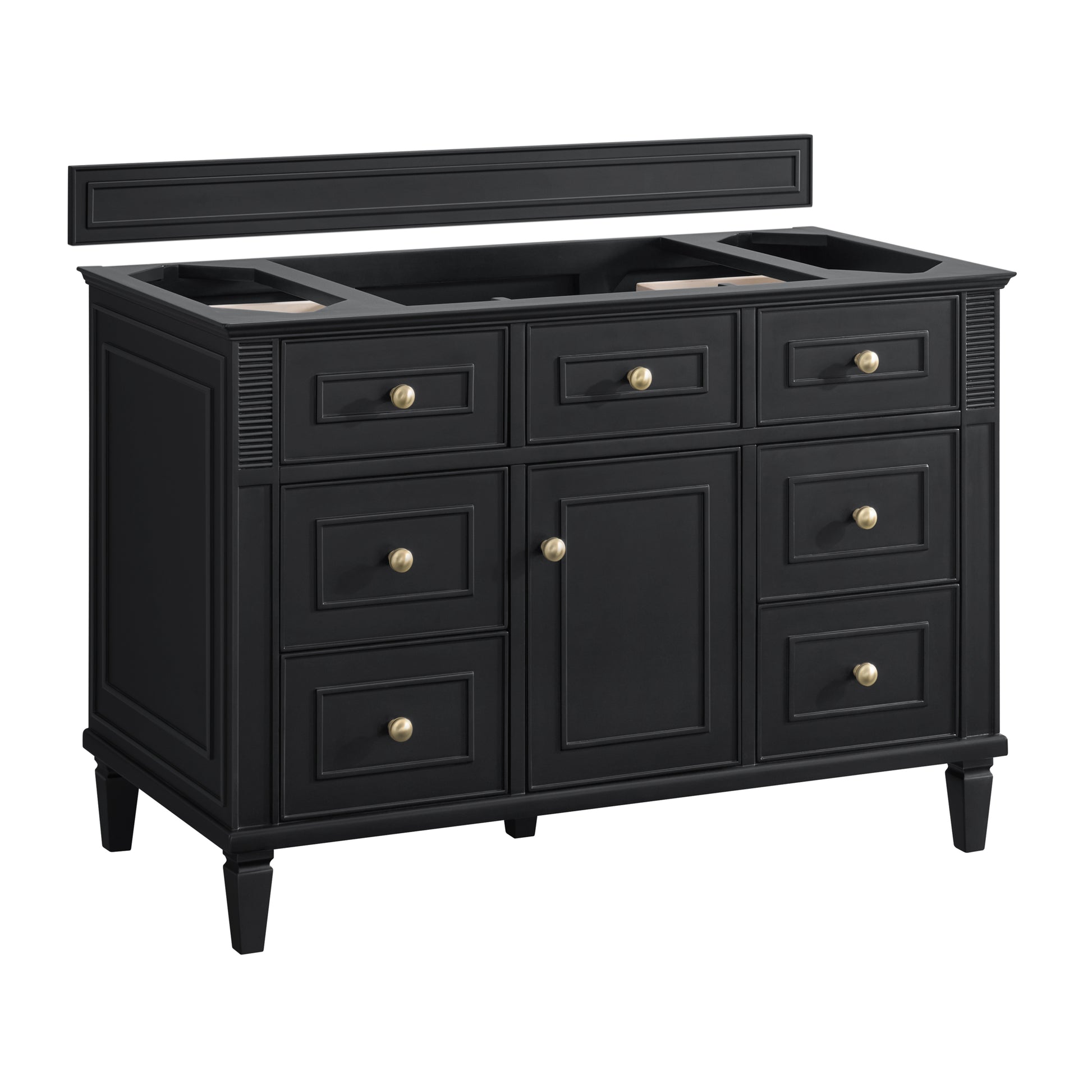 James Martin Vanities Lorelai 48" Black Onyx Single Vanity With 3 cm Victorian Silver Silestone Top and FreePower Wireless Charger