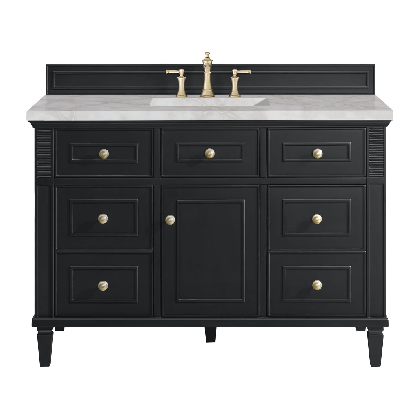 James Martin Vanities Lorelai 48" Black Onyx Single Vanity With 3 cm Victorian Silver Silestone Top and FreePower Wireless Charger
