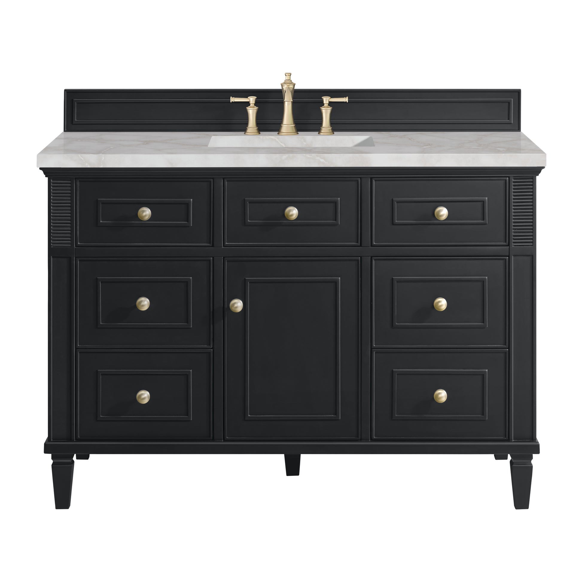 James Martin Vanities Lorelai 48" Black Onyx Single Vanity With 3 cm Victorian Silver Silestone Top and FreePower Wireless Charger