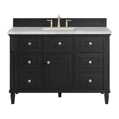 James Martin Vanities Lorelai 48" Black Onyx Single Vanity With 3 cm Victorian Silver Silestone Top and FreePower Wireless Charger