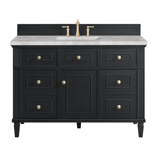 James Martin Vanities Lorelai 48" Black Onyx Single Vanity With 3 cm Victorian Silver Silestone Top and FreePower Wireless Charger