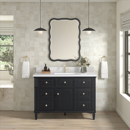 James Martin Vanities Lorelai 48" Black Onyx Single Vanity With Single Hole 3 CM White Zeus Quartz Top & Backsplash