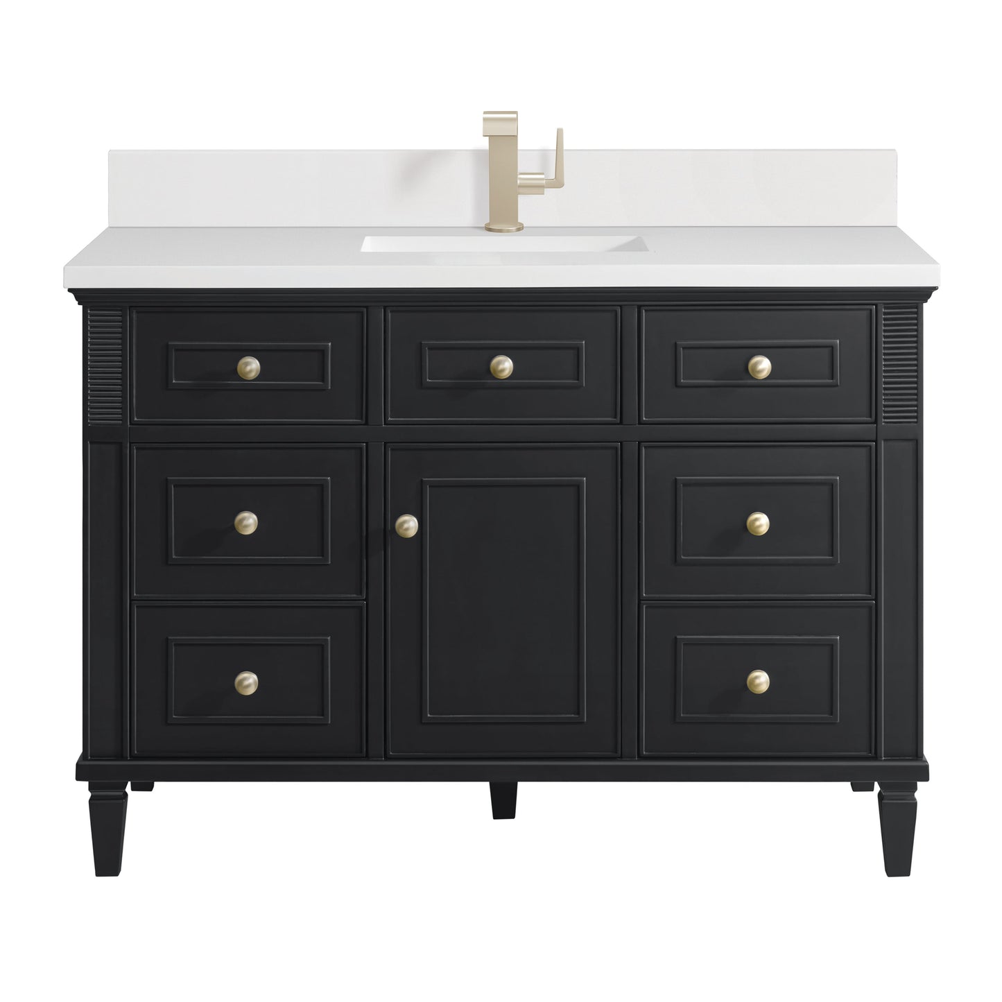 James Martin Vanities Lorelai 48" Black Onyx Single Vanity With Single Hole 3 CM White Zeus Quartz Top & Backsplash