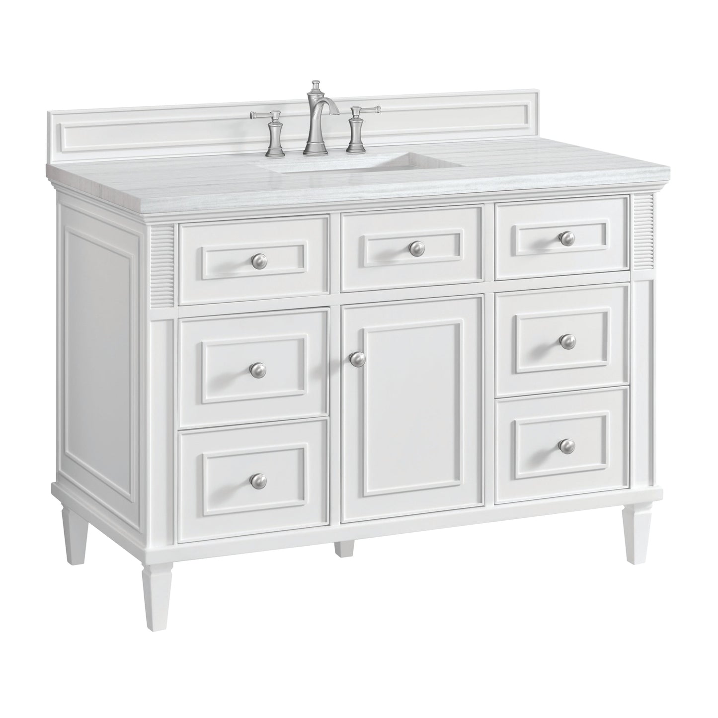 James Martin Vanities Lorelai 48" Bright White Single Vanity With 3 CM Arctic Fall Solid Surface Top