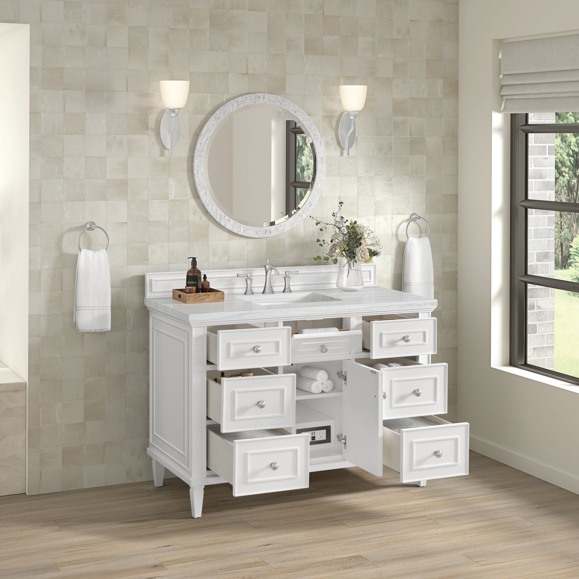 James Martin Vanities Lorelai 48" Bright White Single Vanity With 3 CM Arctic Fall Solid Surface Top