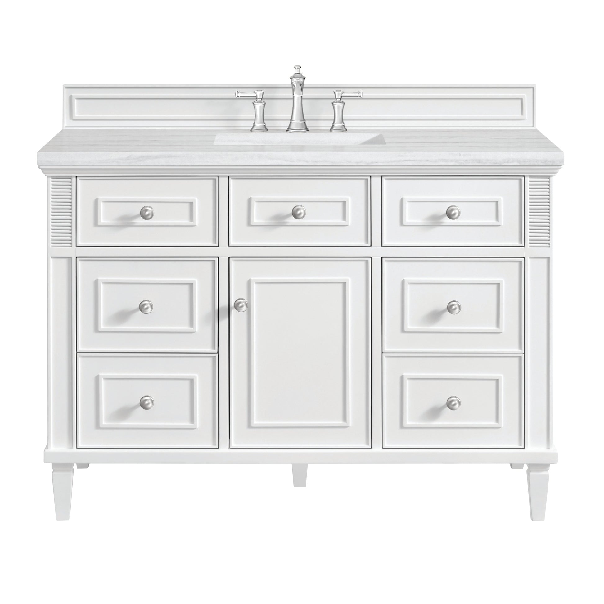 James Martin Vanities Lorelai 48" Bright White Single Vanity With 3 CM Arctic Fall Solid Surface Top