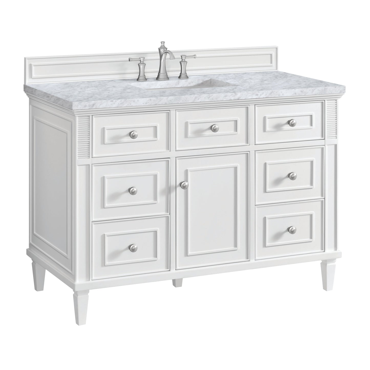 James Martin Vanities Lorelai 48" Bright White Single Vanity With 3 CM Carrara White Marble Top