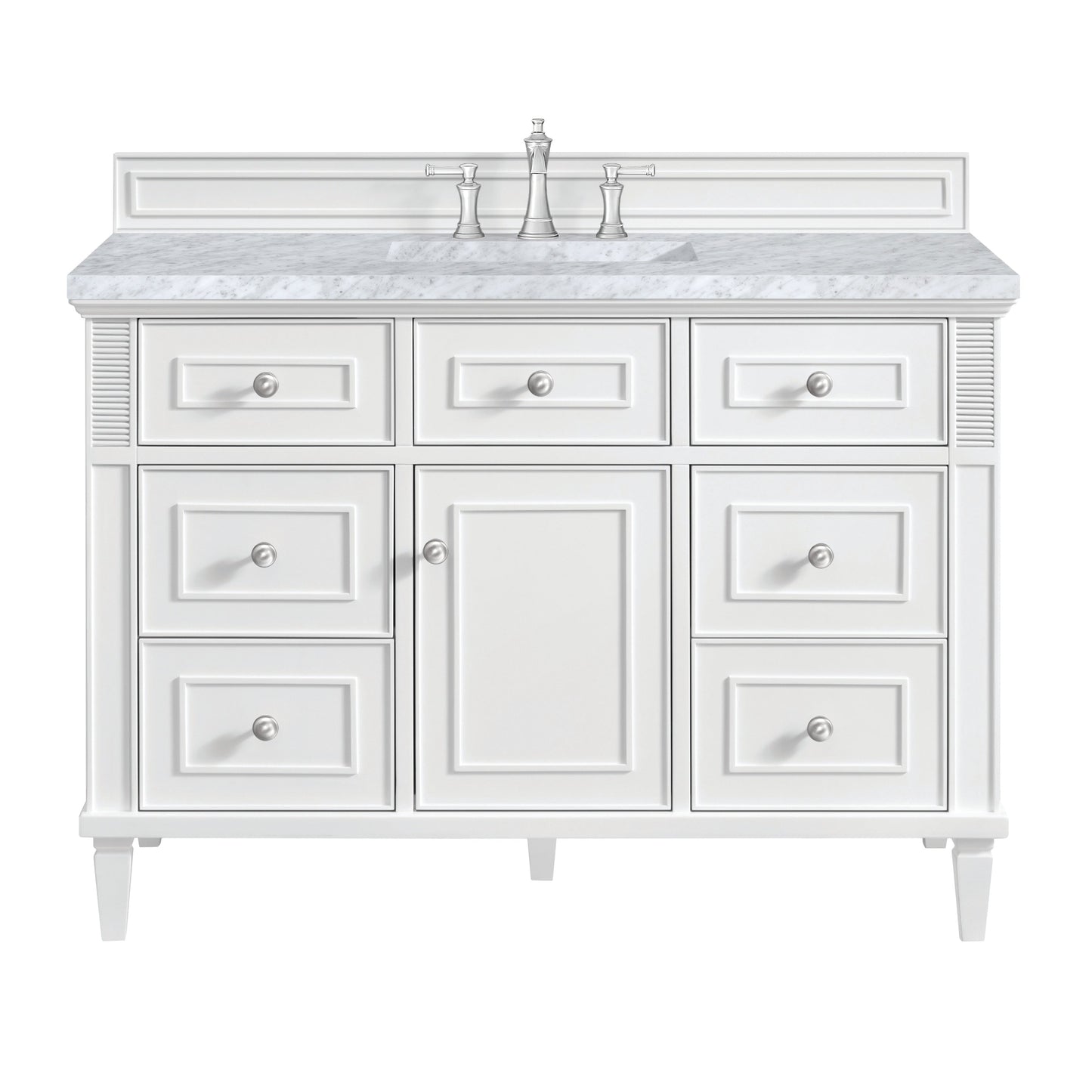 James Martin Vanities Lorelai 48" Bright White Single Vanity With 3 CM Carrara White Marble Top