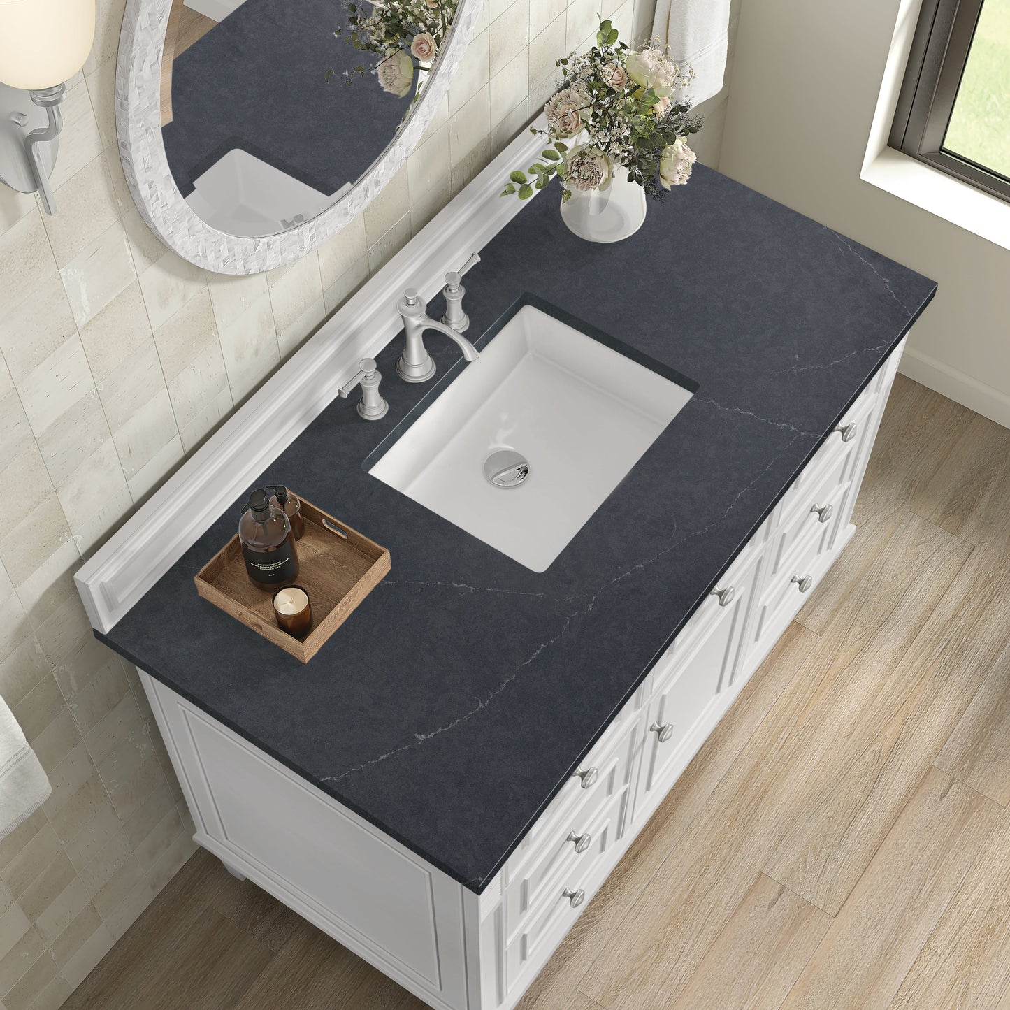 James Martin Vanities Lorelai 48" Bright White Single Vanity With 3 CM Charcoal Soapstone Quartz Top