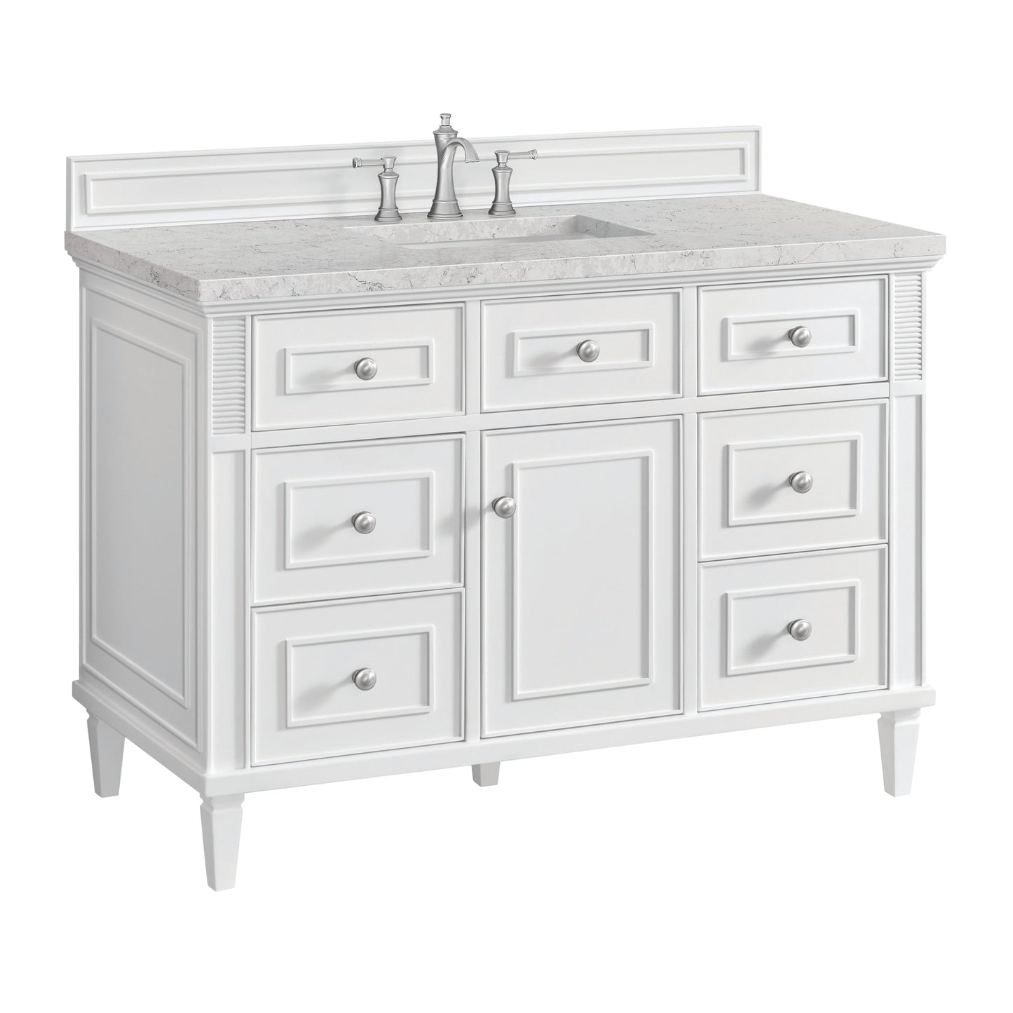 James Martin Vanities Lorelai 48" Bright White Single Vanity With 3 CM Eternal Jasmine Pearl Quartz Top