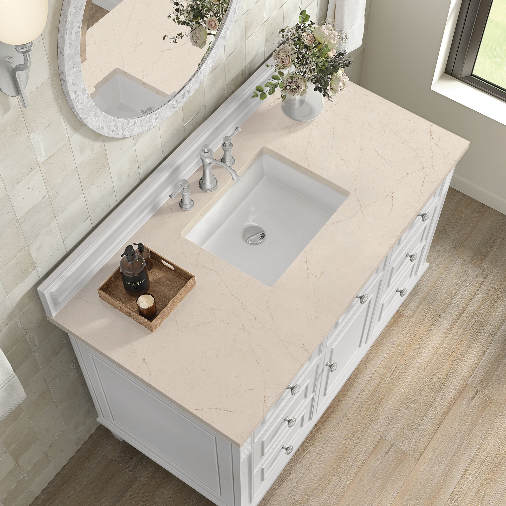 James Martin Vanities Lorelai 48" Bright White Single Vanity With 3 CM Eternal Marfil Quartz Top