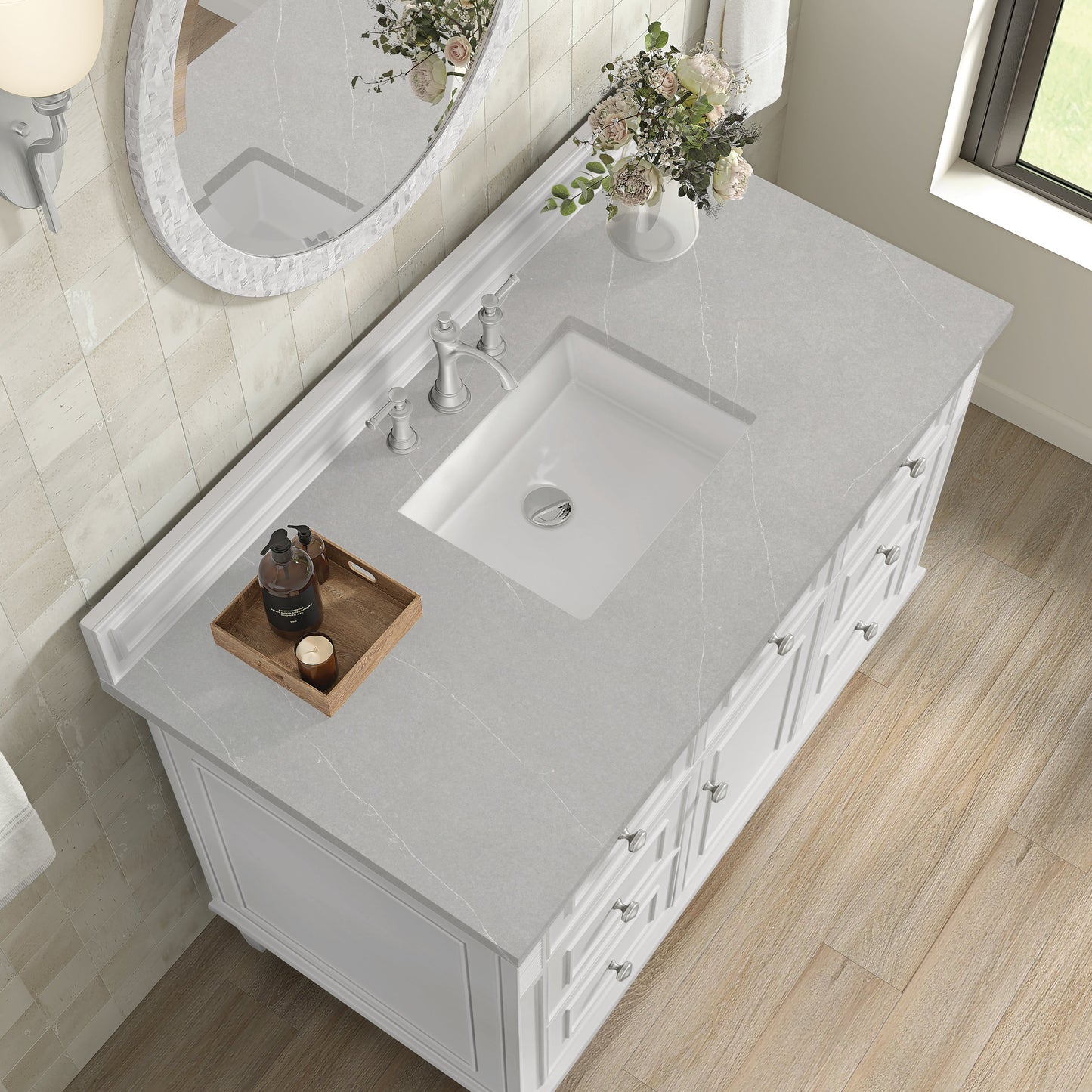 James Martin Vanities Lorelai 48" Bright White Single Vanity With 3 CM Eternal Serena Quartz Top