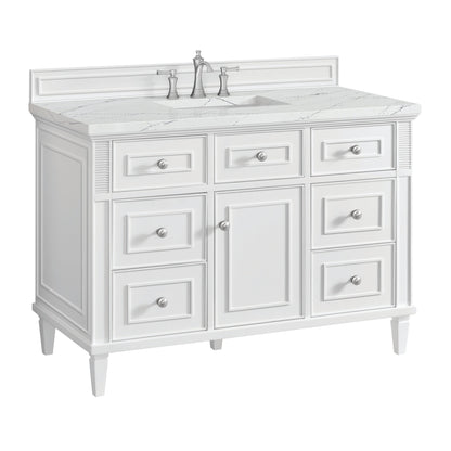 James Martin Vanities Lorelai 48" Bright White Single Vanity With 3 CM Ethereal Noctis Quartz Top