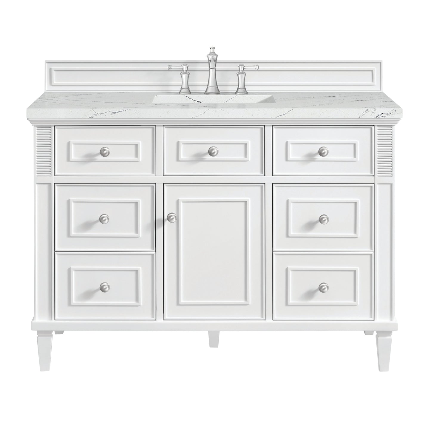 James Martin Vanities Lorelai 48" Bright White Single Vanity With 3 CM Ethereal Noctis Quartz Top