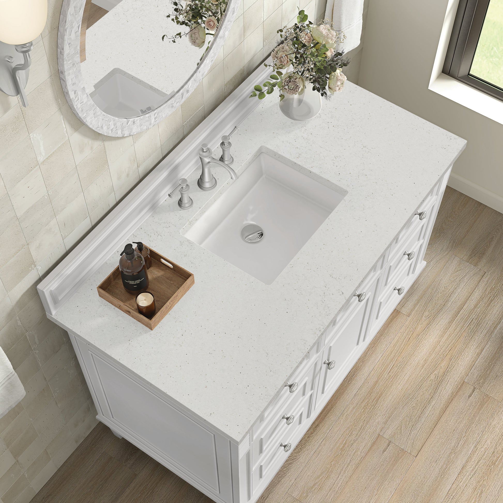 James Martin Vanities Lorelai 48" Bright White Single Vanity With 3 CM Lime Delight Quartz Top