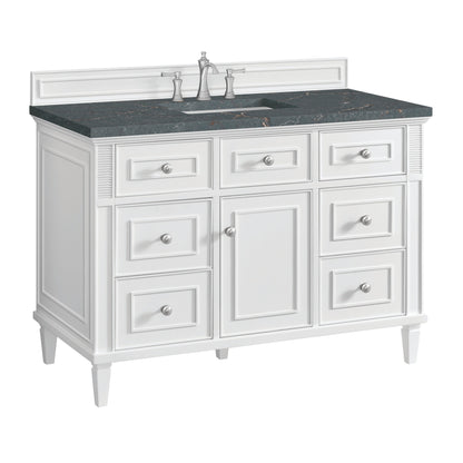 James Martin Vanities Lorelai 48" Bright White Single Vanity With 3 CM Parisien Bleu Quartz Top