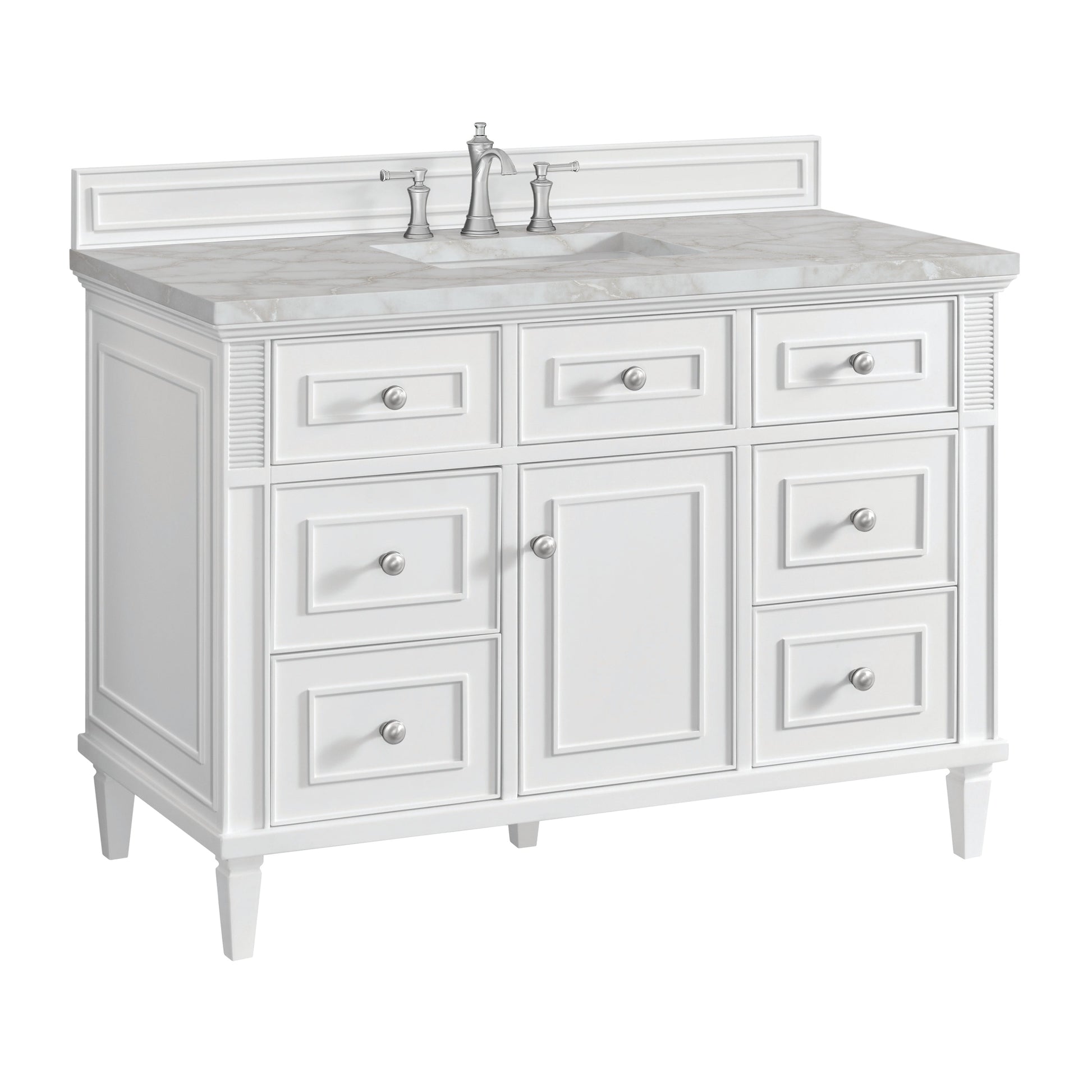 James Martin Vanities Lorelai 48" Bright White Single Vanity With 3 CM Victorian Silver Quartz Top