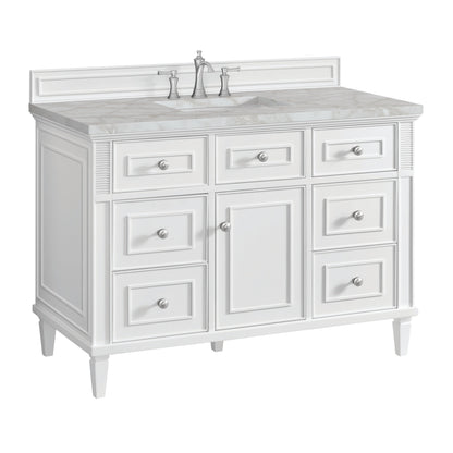 James Martin Vanities Lorelai 48" Bright White Single Vanity With 3 CM Victorian Silver Quartz Top