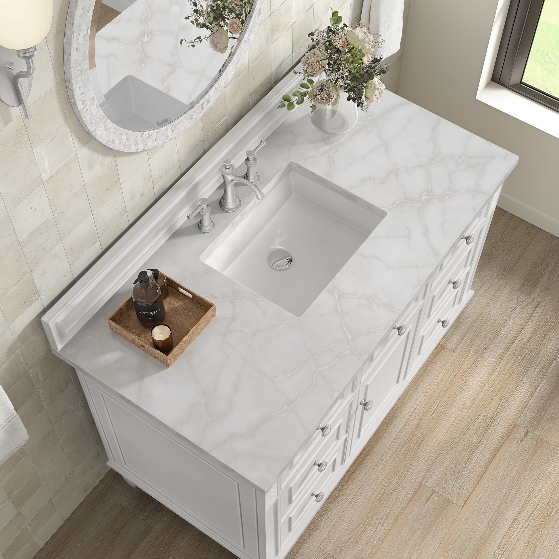 James Martin Vanities Lorelai 48" Bright White Single Vanity With 3 CM White Zeus Quartz Top