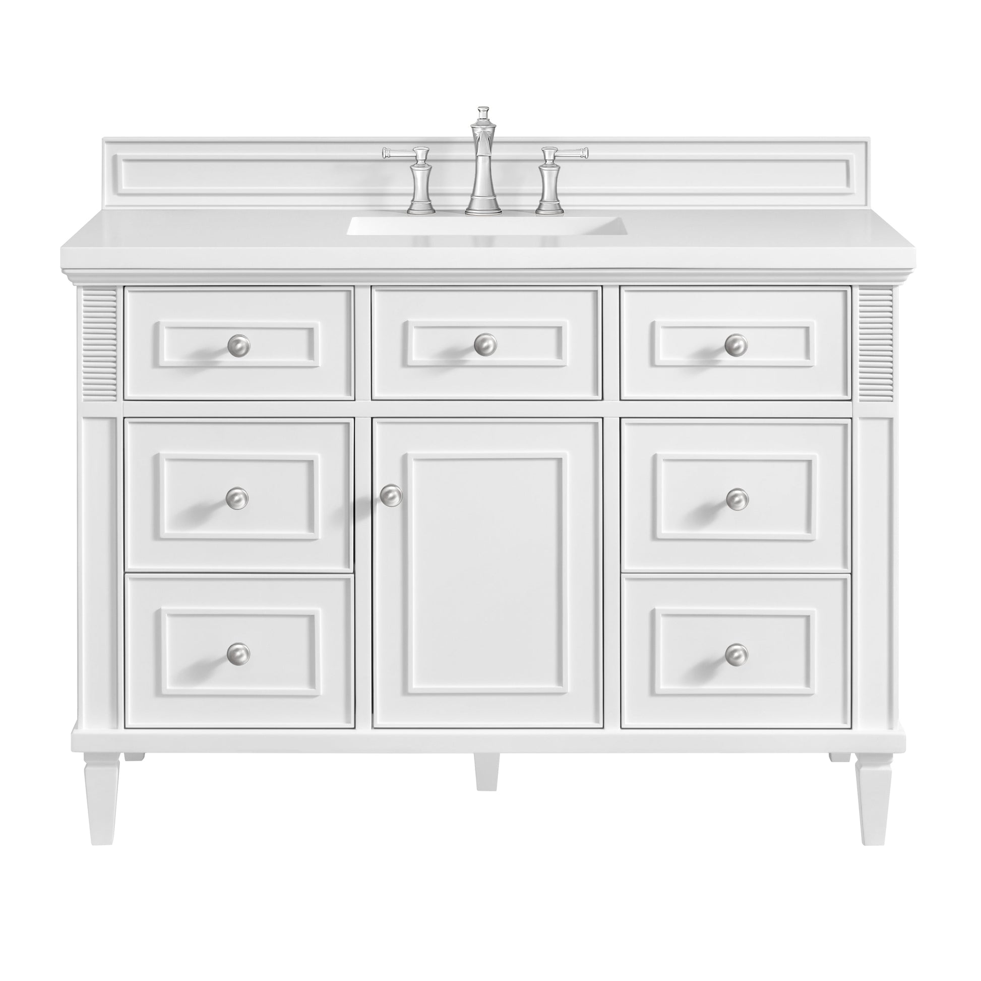 James Martin Vanities Lorelai 48" Bright White Single Vanity With 3 CM White Zeus Quartz Top