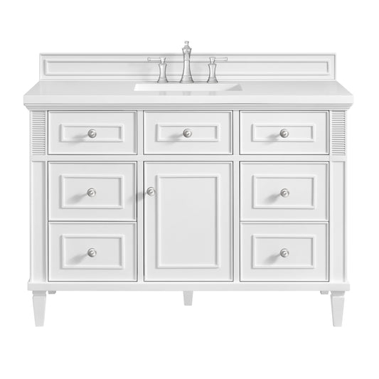 James Martin Vanities Lorelai 48" Bright White Single Vanity With 3 CM White Zeus Quartz Top