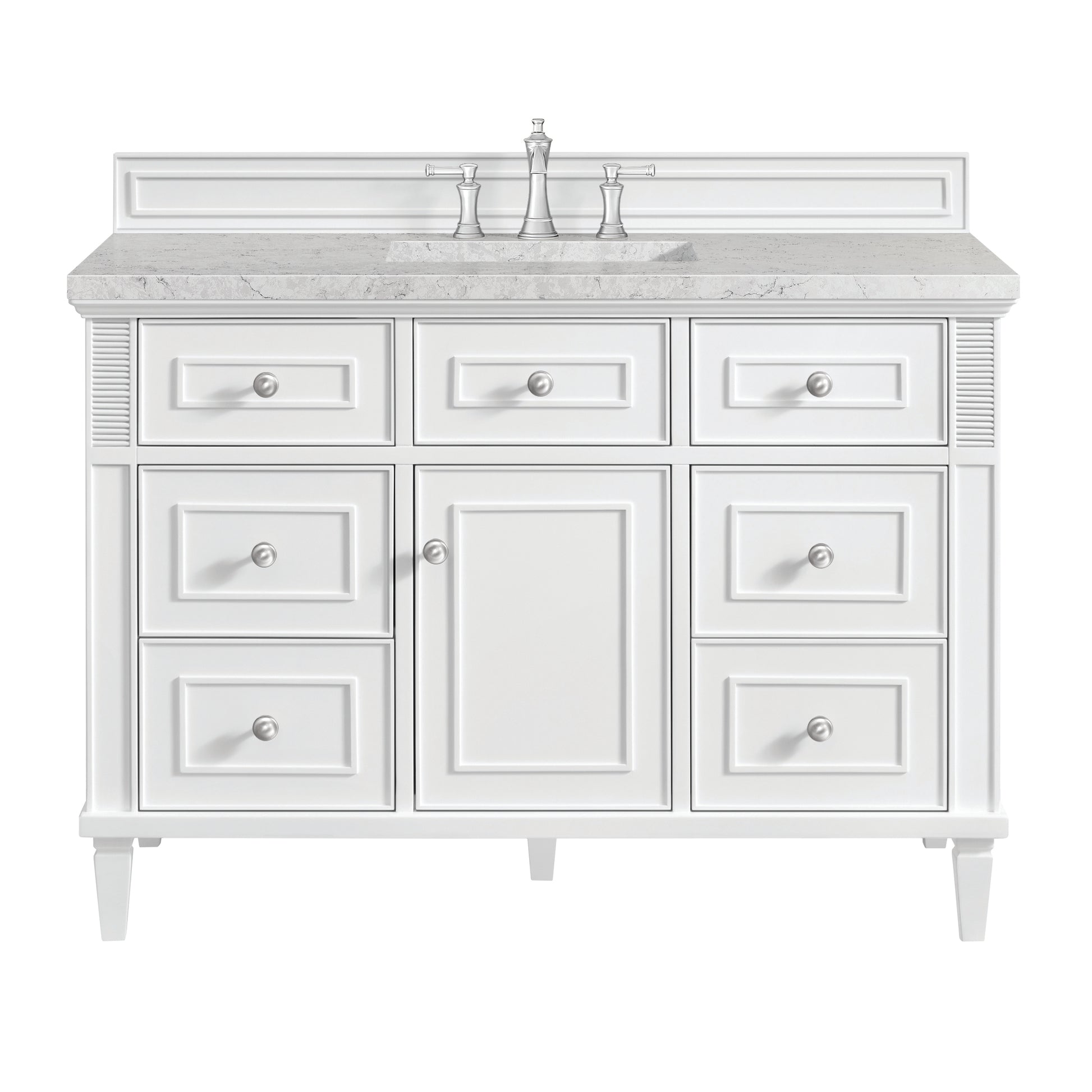 James Martin Vanities Lorelai 48" Bright White Single Vanity With 3 cm Eternal Jasmine Pearl Silestone Top and FreePower Wireless Charger