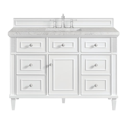 James Martin Vanities Lorelai 48" Bright White Single Vanity With 3 cm Eternal Jasmine Pearl Silestone Top and FreePower Wireless Charger