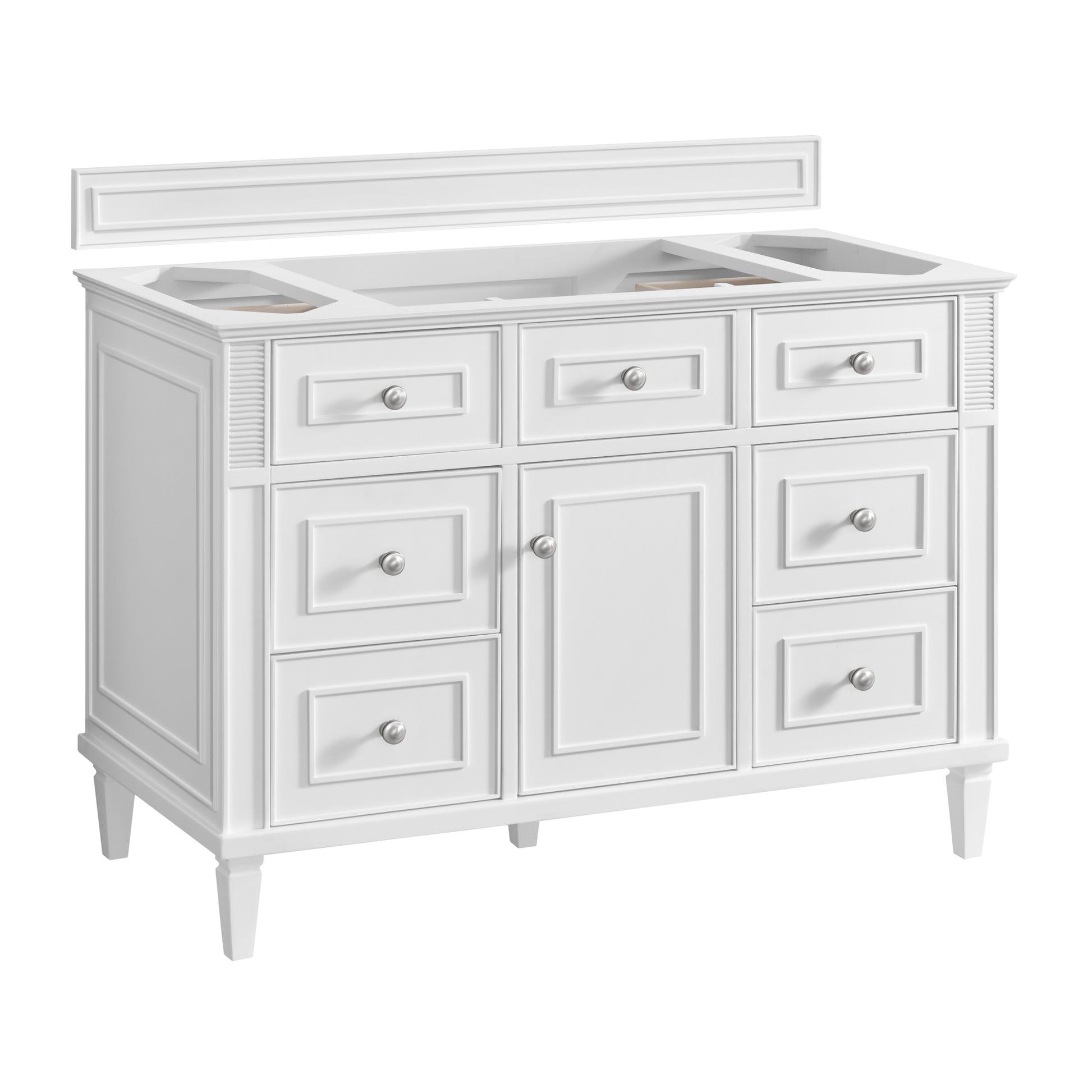 James Martin Vanities Lorelai 48" Bright White Single Vanity With 3 cm Ethereal Noctis Silestone Top and FreePower Wireless Charger