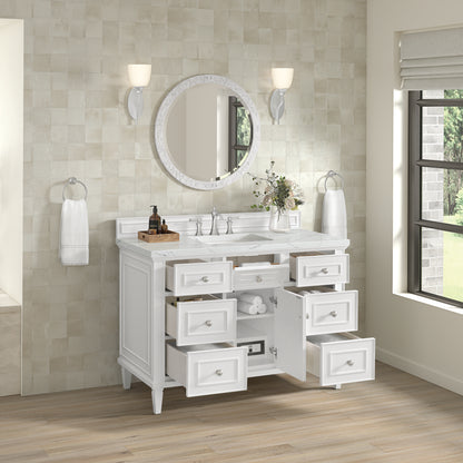 James Martin Vanities Lorelai 48" Bright White Single Vanity With 3 cm Ethereal Noctis Silestone Top and FreePower Wireless Charger