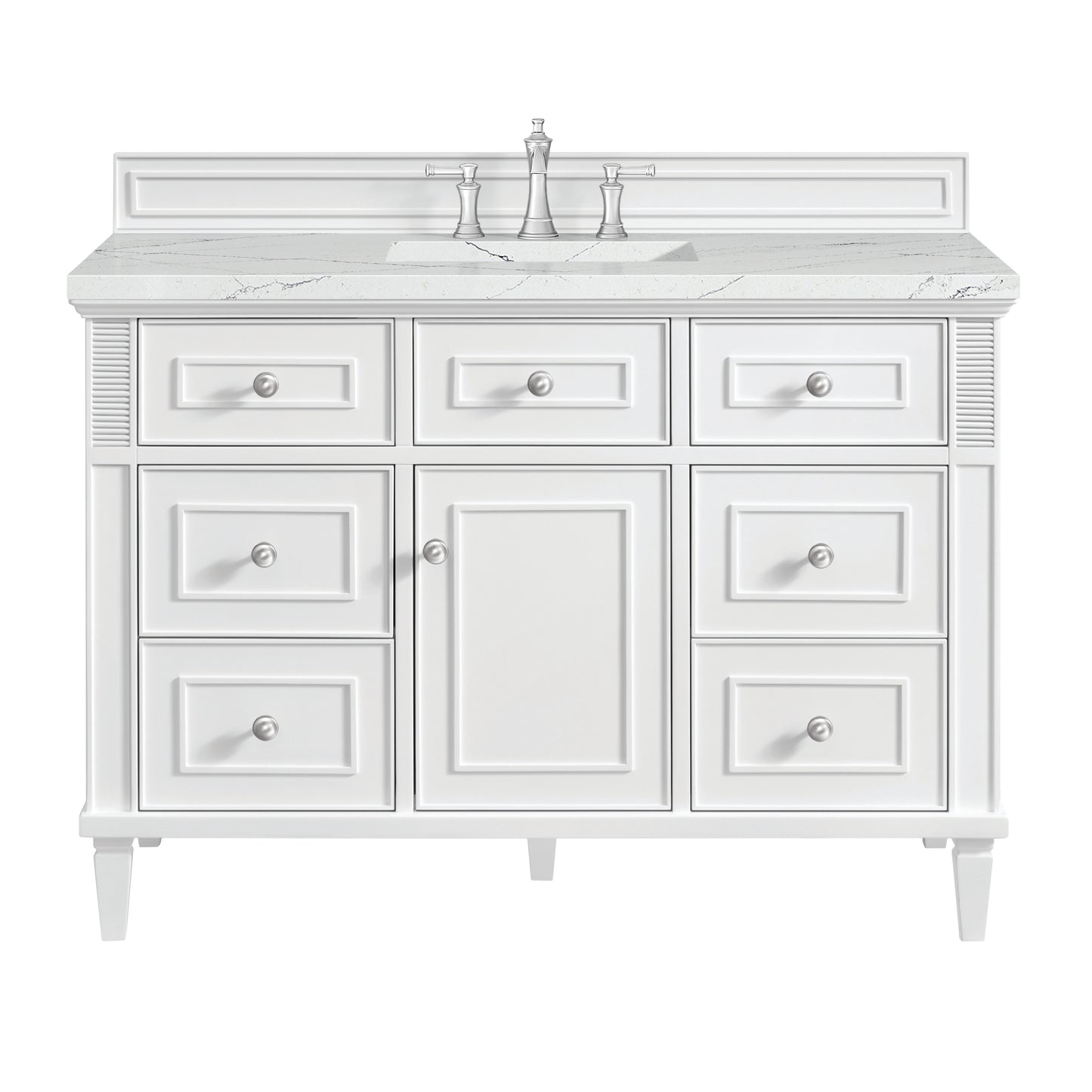 James Martin Vanities Lorelai 48" Bright White Single Vanity With 3 cm Ethereal Noctis Silestone Top and FreePower Wireless Charger