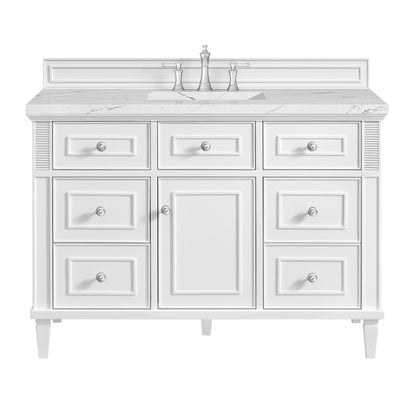 James Martin Vanities Lorelai 48" Bright White Single Vanity With 3 cm Ethereal Noctis Silestone Top and FreePower Wireless Charger