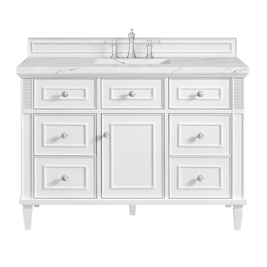 James Martin Vanities Lorelai 48" Bright White Single Vanity With 3 cm Ethereal Noctis Silestone Top and FreePower Wireless Charger