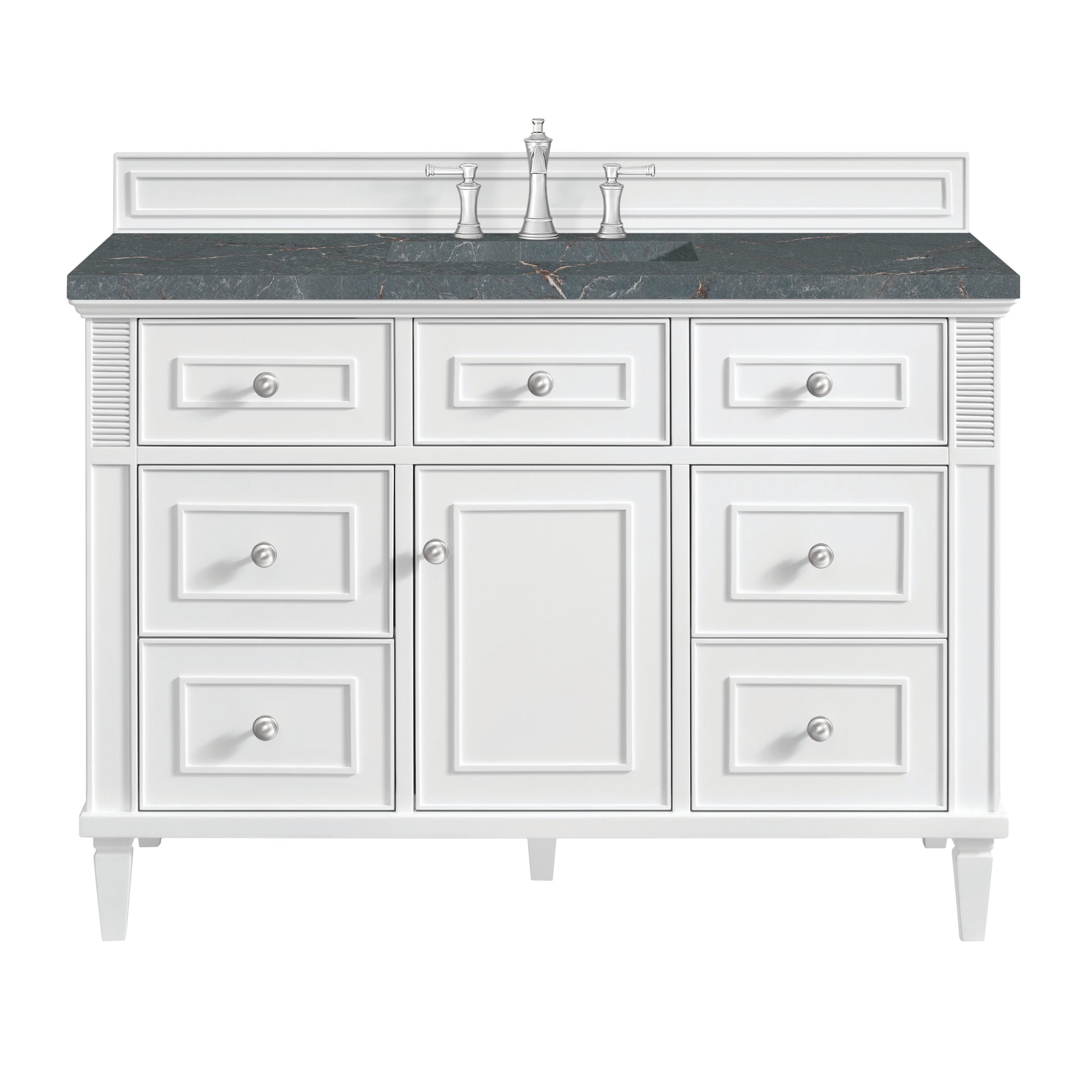 James Martin Vanities Lorelai 48" Bright White Single Vanity With 3 cm Parisien Bleu Silestone Top and FreePower Wireless Charger