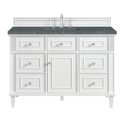 James Martin Vanities Lorelai 48" Bright White Single Vanity With 3 cm Parisien Bleu Silestone Top and FreePower Wireless Charger