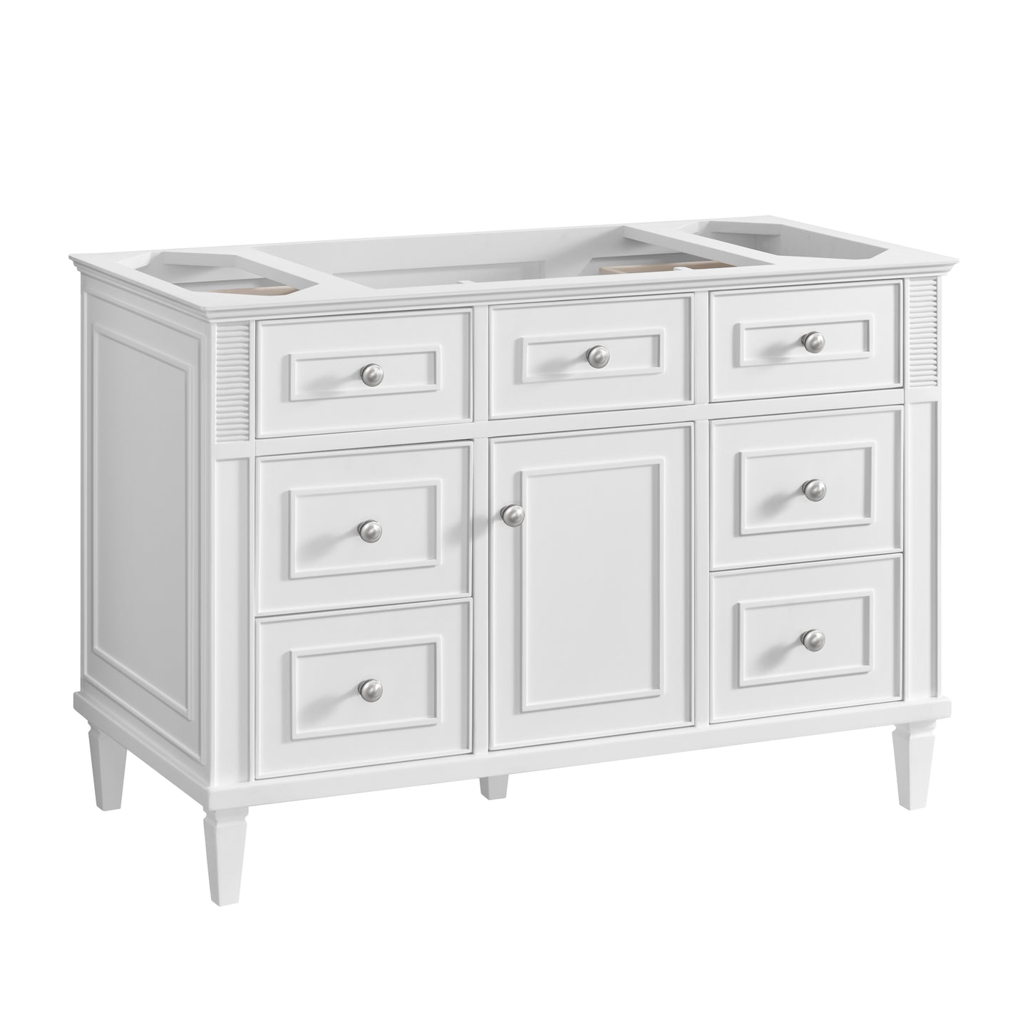 James Martin Vanities Lorelai 48" Bright White Single Vanity With 3 cm Victorian Silver Silestone Top and FreePower Wireless Charger