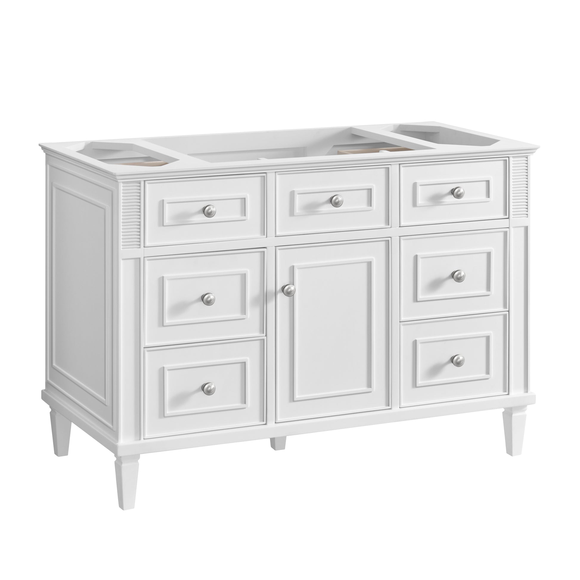 James Martin Vanities Lorelai 48" Bright White Single Vanity With 3 cm Victorian Silver Silestone Top and FreePower Wireless Charger