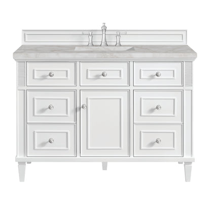 James Martin Vanities Lorelai 48" Bright White Single Vanity With 3 cm Victorian Silver Silestone Top and FreePower Wireless Charger