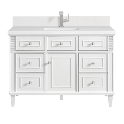 James Martin Vanities Lorelai 48" Bright White Single Vanity With Single Hole 3 CM White Zeus Quartz Top & Backsplash