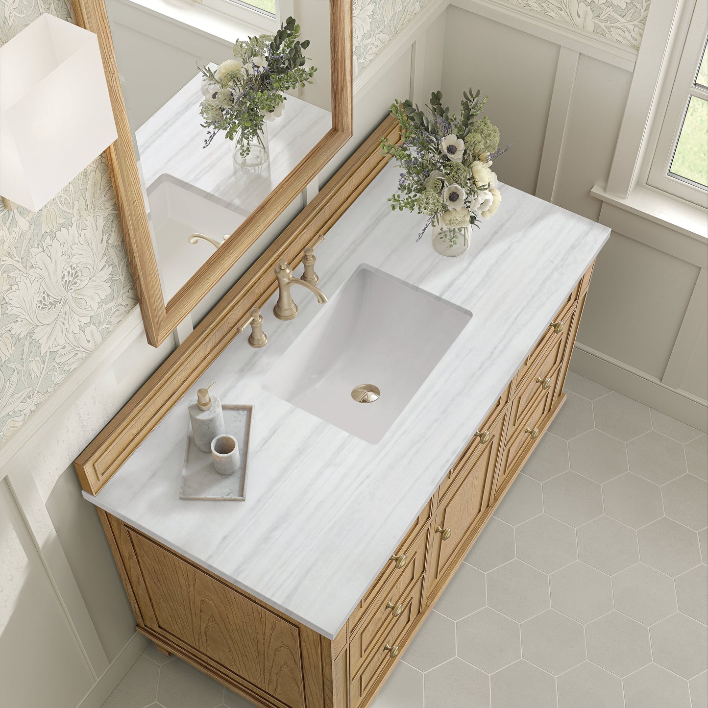 James Martin Vanities Lorelai 48" Light Natural Oak Single Vanity With 3 CM Arctic Fall Solid Surface Top