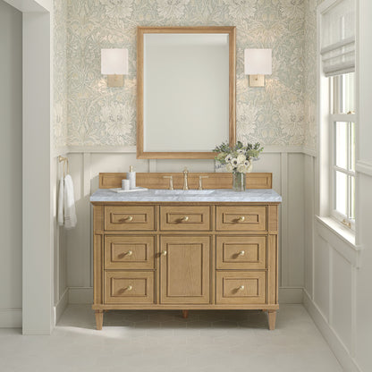 James Martin Vanities Lorelai 48" Light Natural Oak Single Vanity With 3 CM Carrara White Marble Top