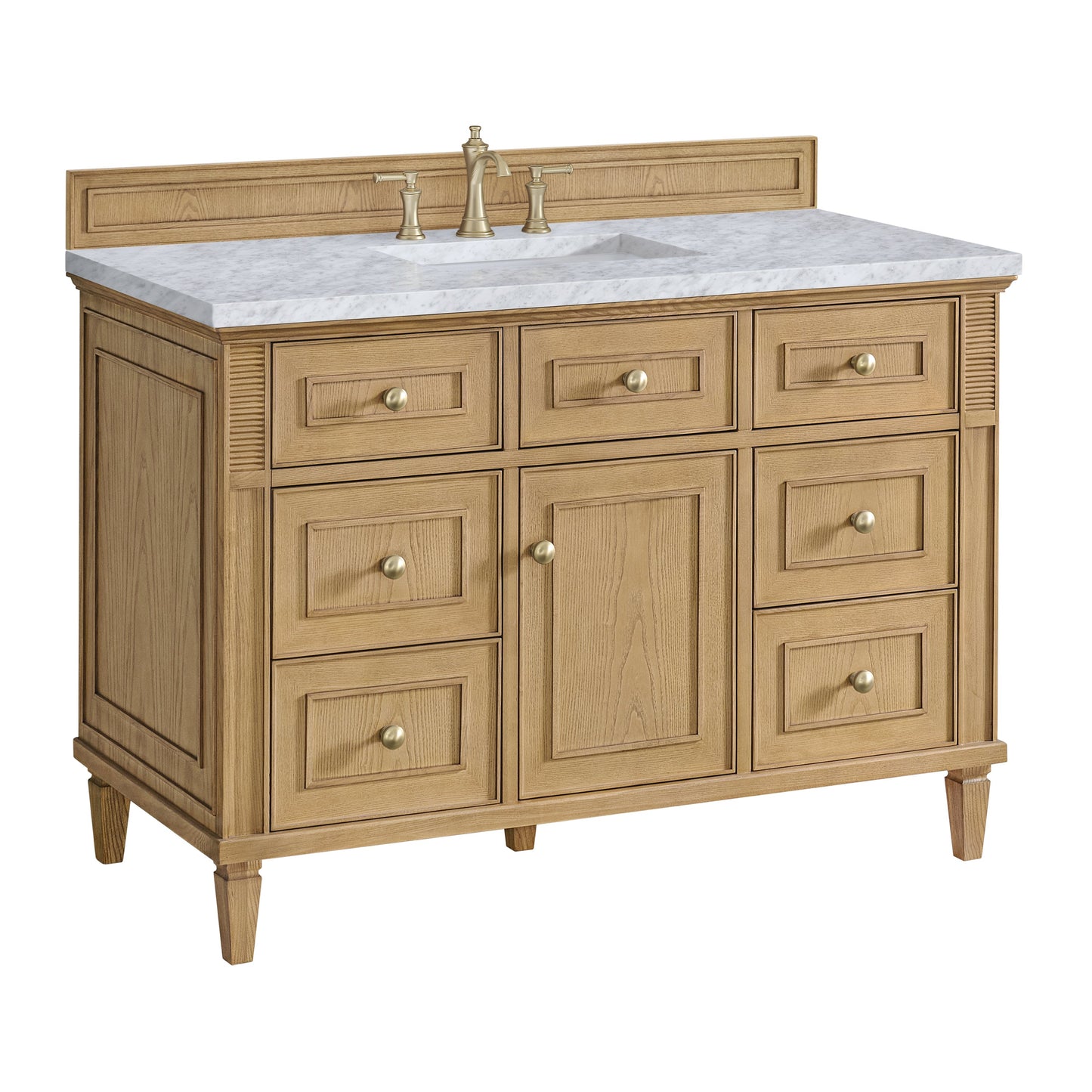 James Martin Vanities Lorelai 48" Light Natural Oak Single Vanity With 3 CM Carrara White Marble Top