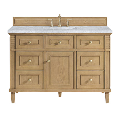 James Martin Vanities Lorelai 48" Light Natural Oak Single Vanity With 3 CM Carrara White Marble Top