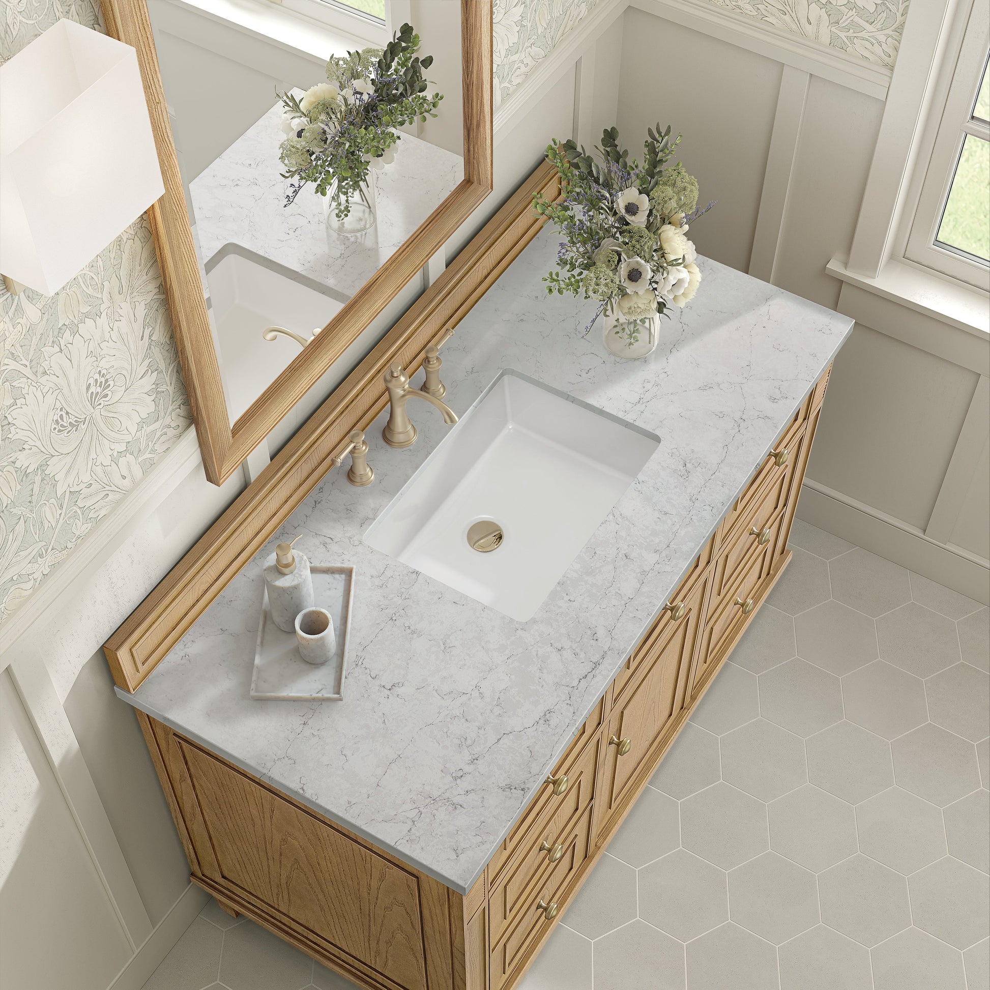 James Martin Vanities Lorelai 48" Light Natural Oak Single Vanity With 3 CM Eternal Jasmine Pearl Quartz Top