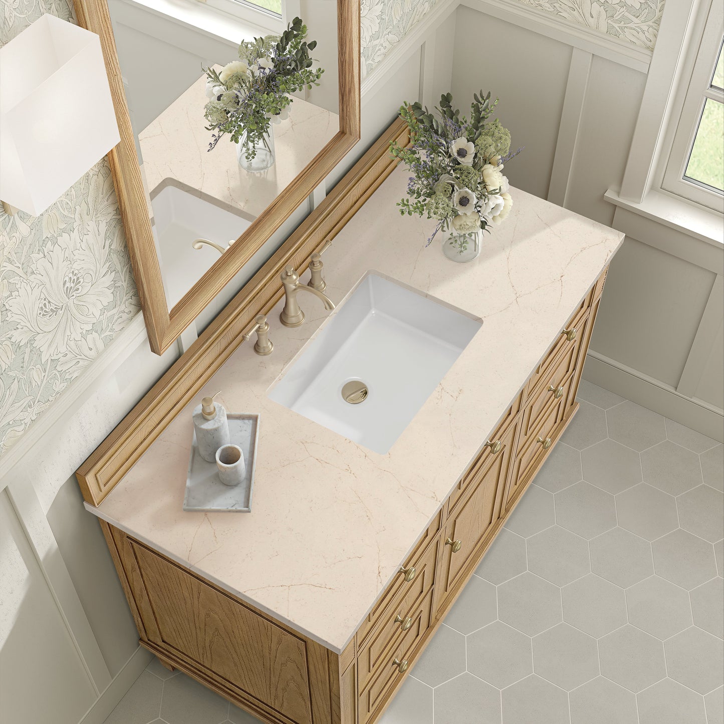 James Martin Vanities Lorelai 48" Light Natural Oak Single Vanity With 3 CM Eternal Marfil Quartz Top