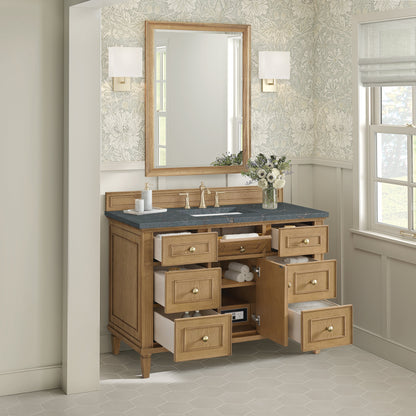 James Martin Vanities Lorelai 48" Light Natural Oak Single Vanity With 3 CM Parisien Bleu Quartz Top