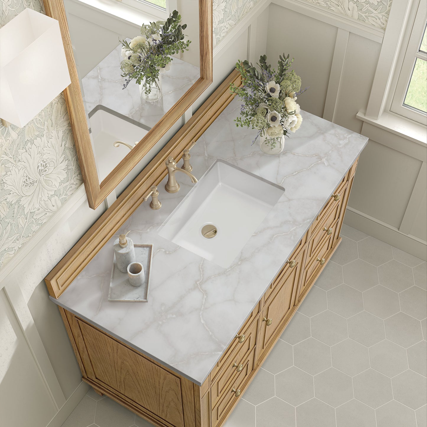 James Martin Vanities Lorelai 48" Light Natural Oak Single Vanity With 3 CM Victorian Silver Quartz Top